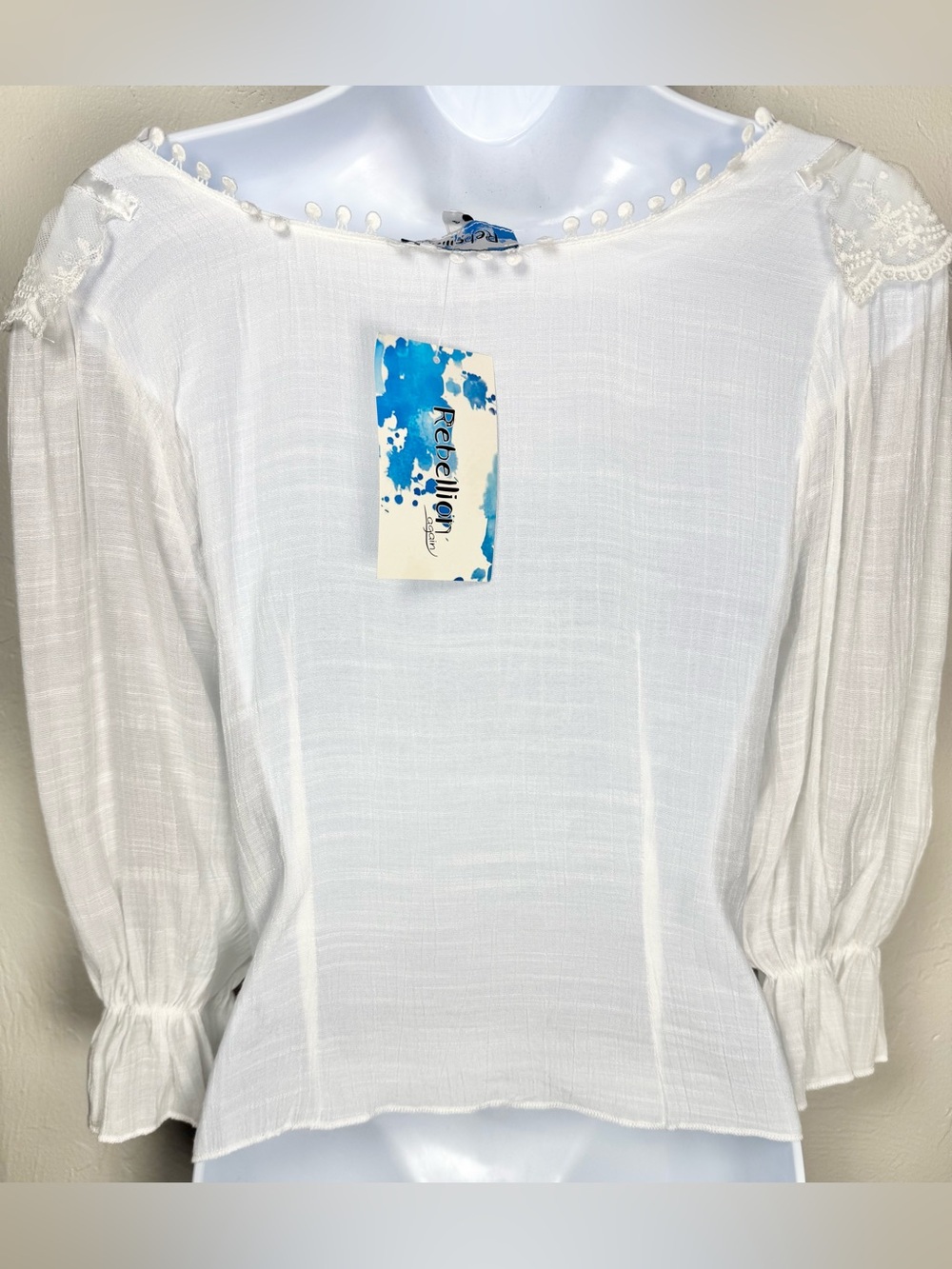Rebellion White Lace Ruffle Button-Front Blouse - Picture 5 of 10